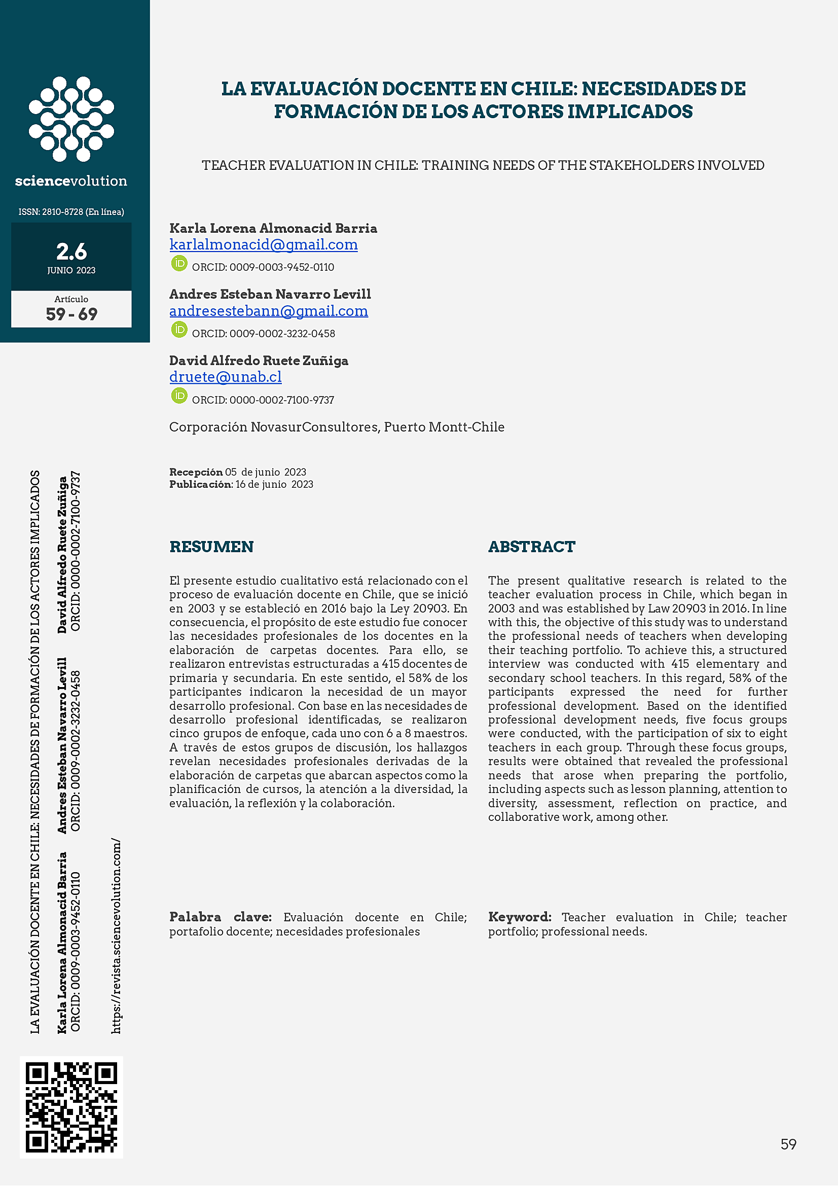 Portada de Artículo La evaluación docente en Chile: necesidades de formación de los actores implicados