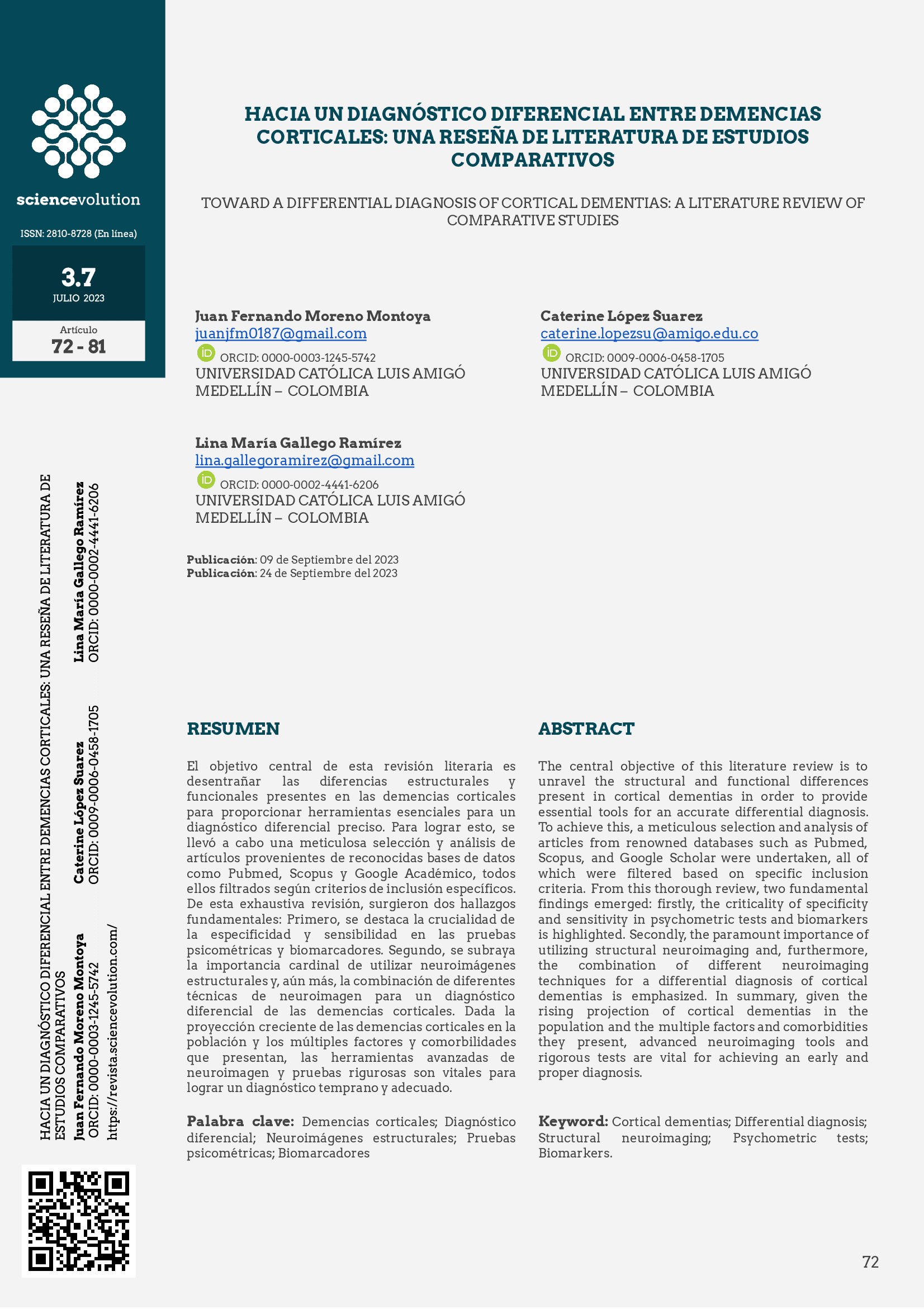 PORTADA ARTÍCULO HACIA UN DIAGNÓSTICO DIFERENCIAL ENTRE DEMENCIAS CORTICALES: UNA RESEÑA DE LITERATURA DE ESTUDIOS COMPARATIVOS