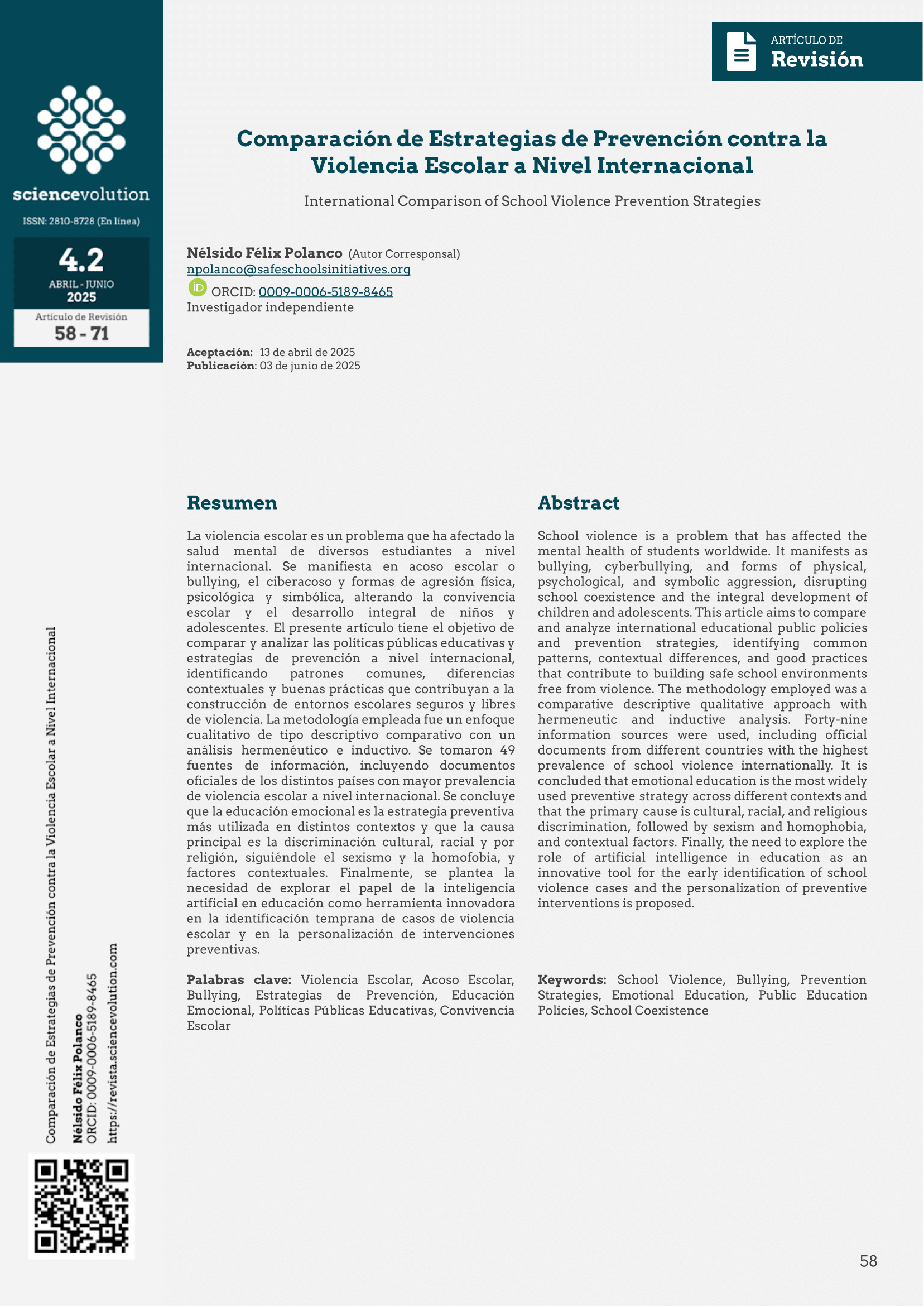 Portada Comparación de Estrategias de Prevención contra la Violencia Escolar a Nivel Internacional